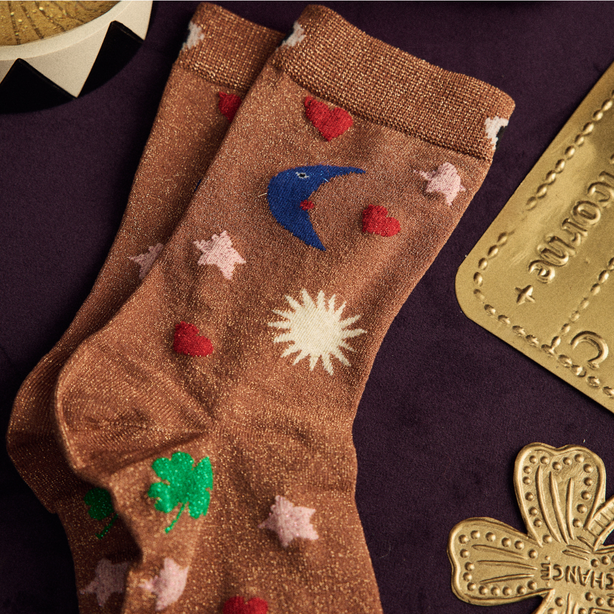 Chaussettes lurex - bronze bonne avent