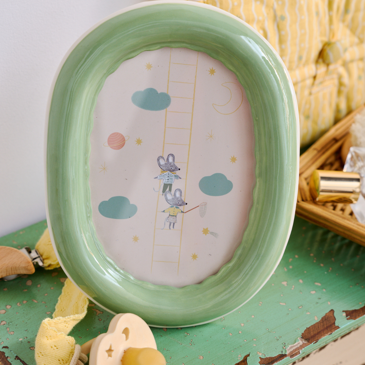 Cadre ceramique vert oval - petite souris