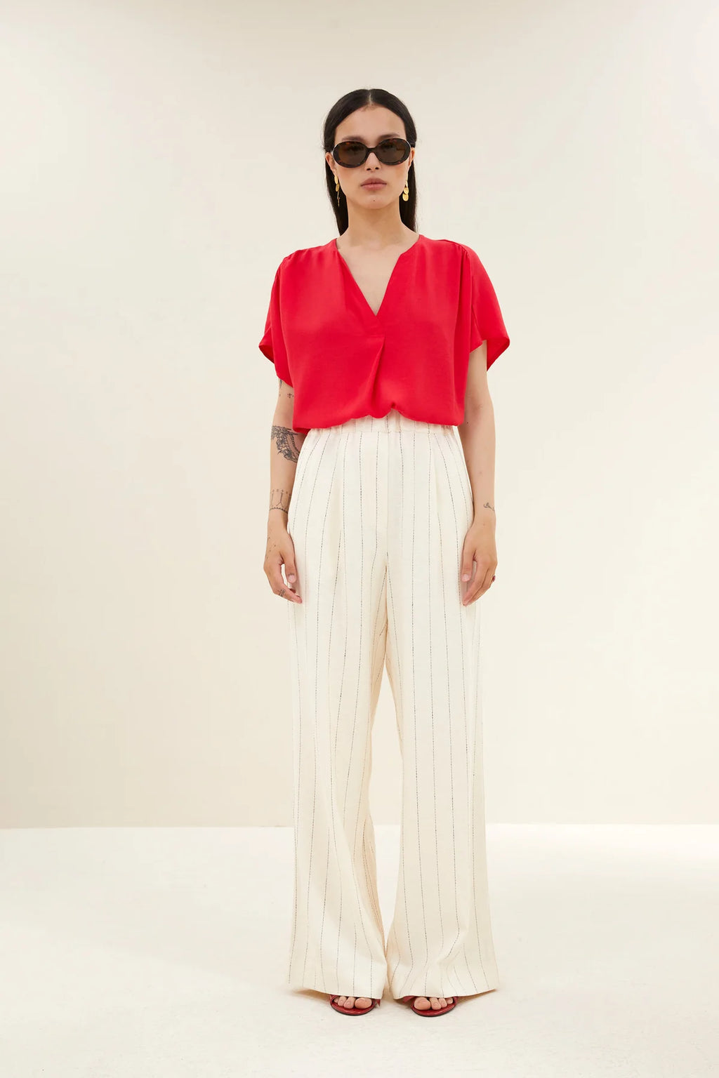 Benji pinstripe pantalon black thin stripe