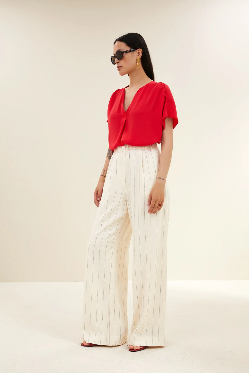 Benji pinstripe pantalon black thin stripe