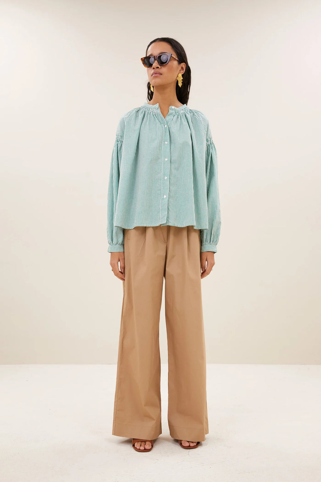 Yume stripe blouse forest pinstripe