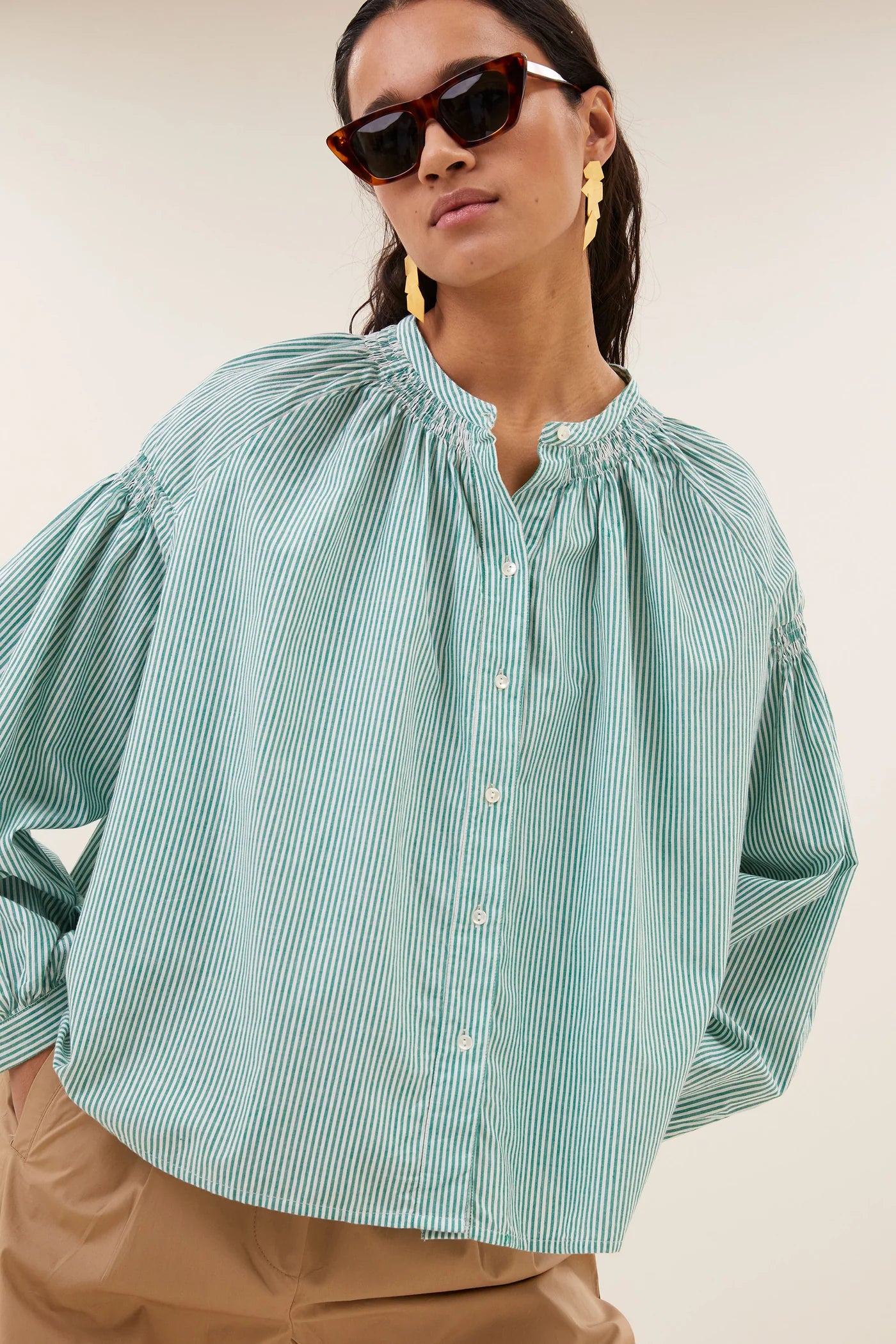 Yume stripe blouse forest pinstripe