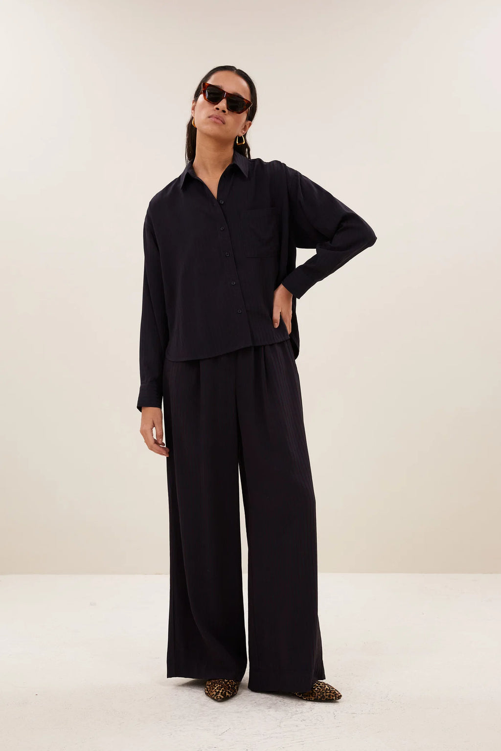 Benji wide stripe pants - wine stripe