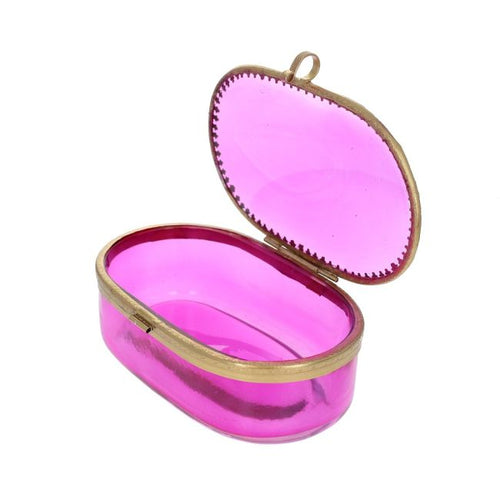 Boîte ovale rose en verre et laiton
