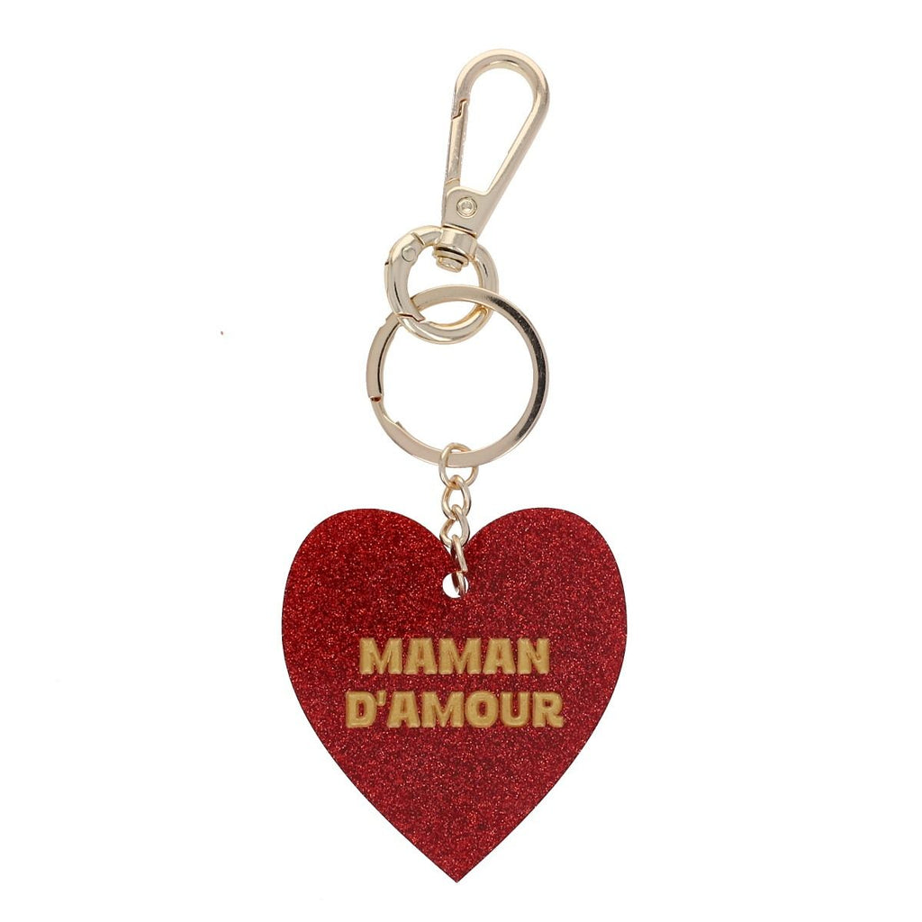 Porte clé - coeur glitter rouge maman d'amour