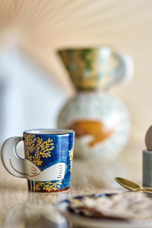 HEZHA - Mug bleu à motifs
