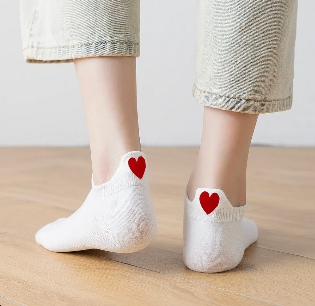 Chaussettes blanches Languette Coeur Rouge - taille unique