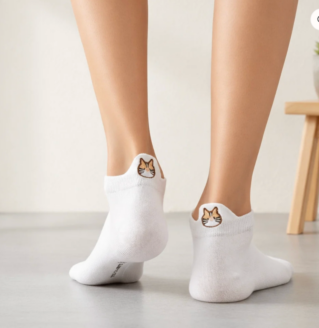 Chaussettes blanches Languette Chat Moustaches - taille unique