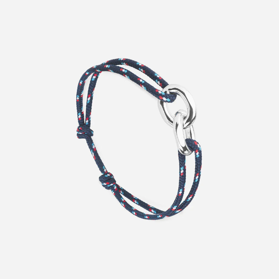Bracelet Union plaqué argent 16 mm - Bleu marine moucheté blanc rouge bleu ciel