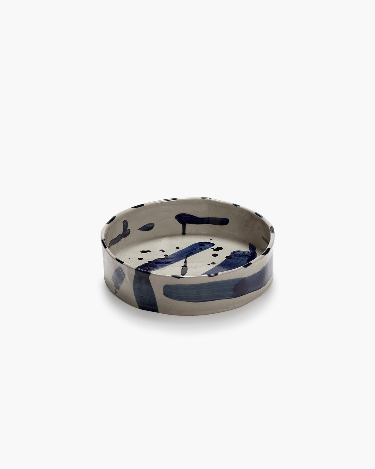Plat de service rond profond beige - bleu sophia