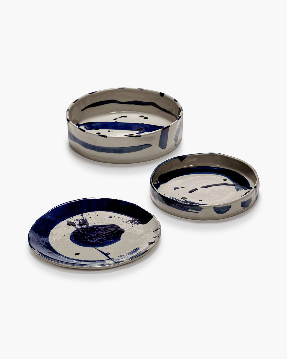 Plat de service rond profond beige - bleu sophia - 4