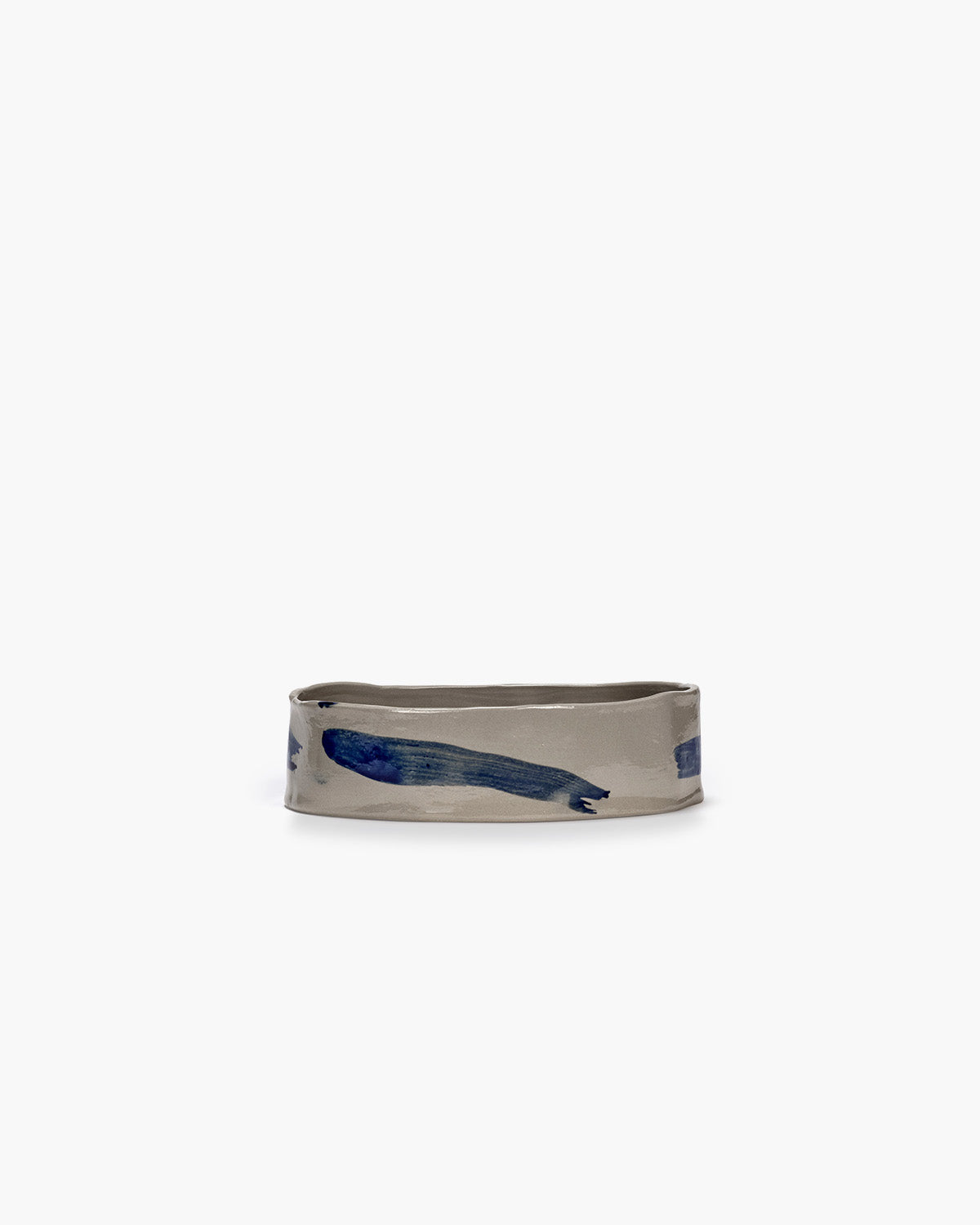 Plat de service ovale profond beige - bleu sophia - 3