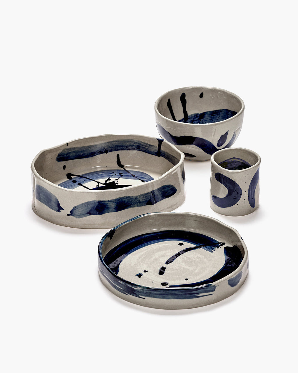Plat de service ovale profond beige - bleu sophia - 4