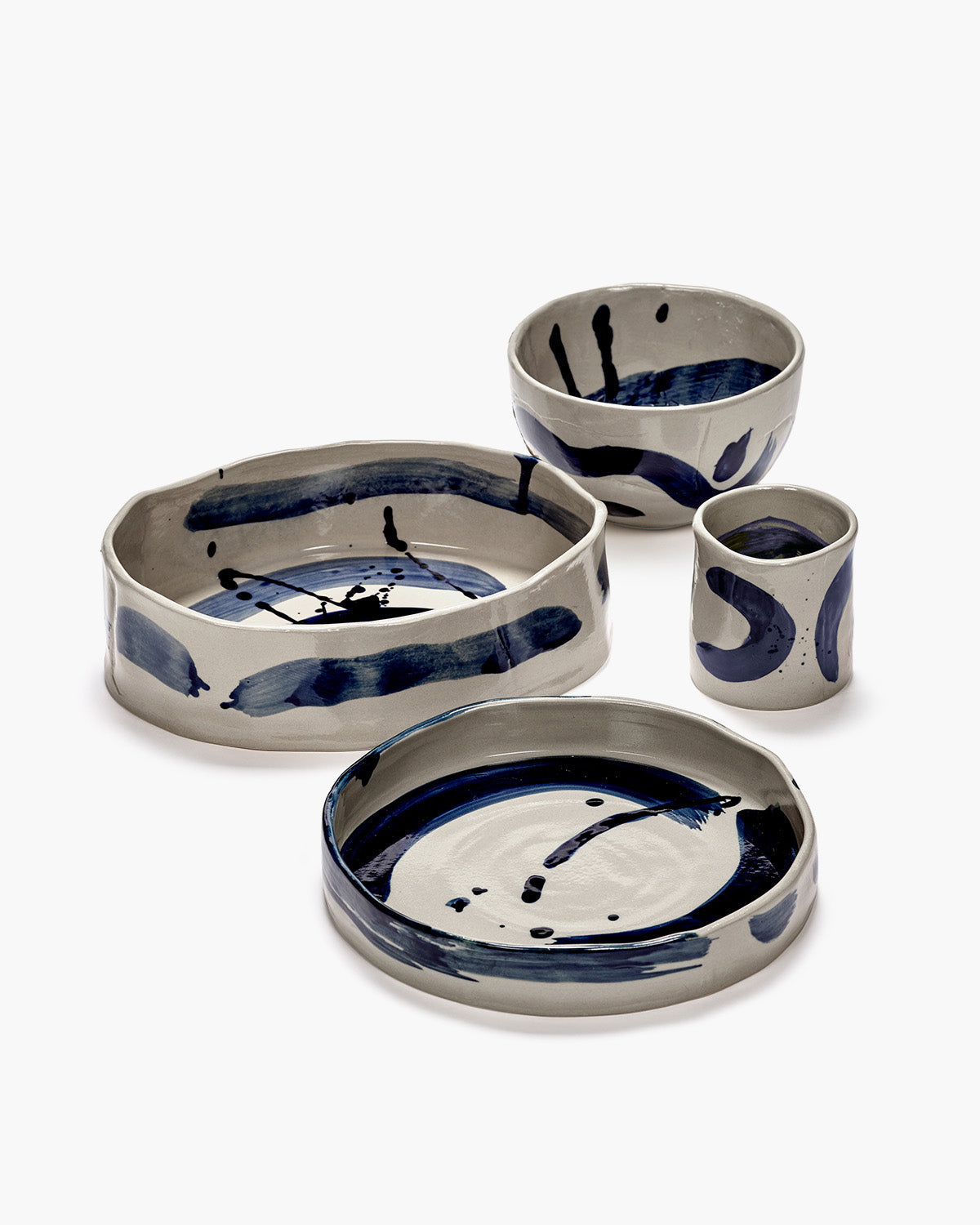 Plat de service ovale profond beige - bleu sophia - 4