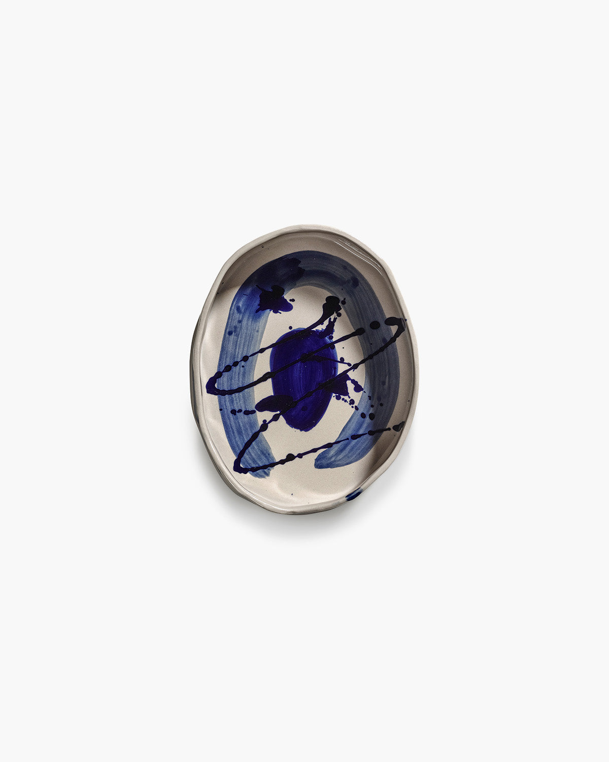 Plat de service ovale profond beige - bleu sophia - 5