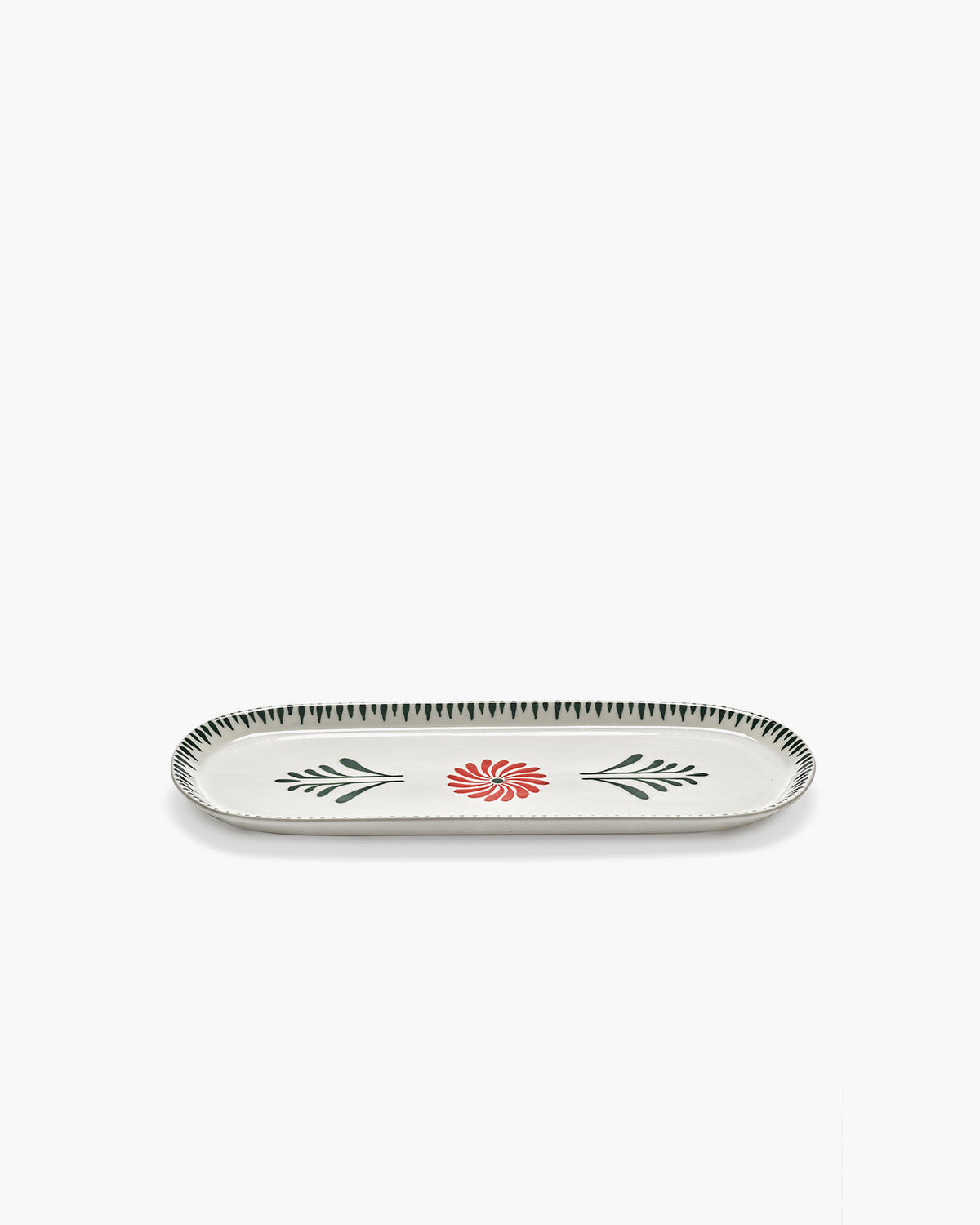 Plat de service ovale rouge - vert bazaar