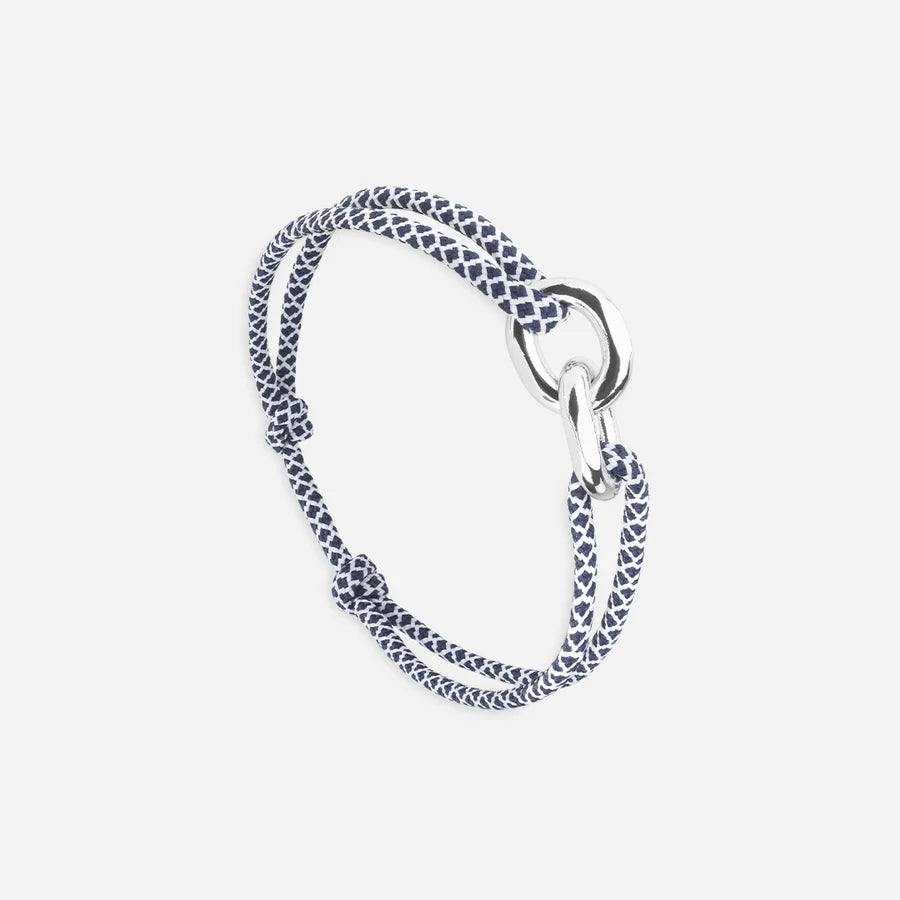 Bracelet Union 16 mm - plaqué argent - bleu marine et blanc