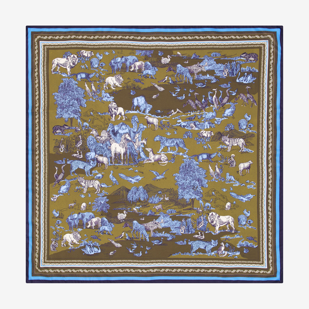 Carré 65 - Rêverie - Kaki /Bleu
