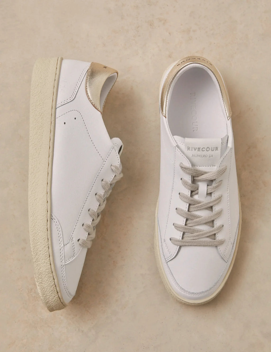 Baskets N°14 cuir blanc/dore