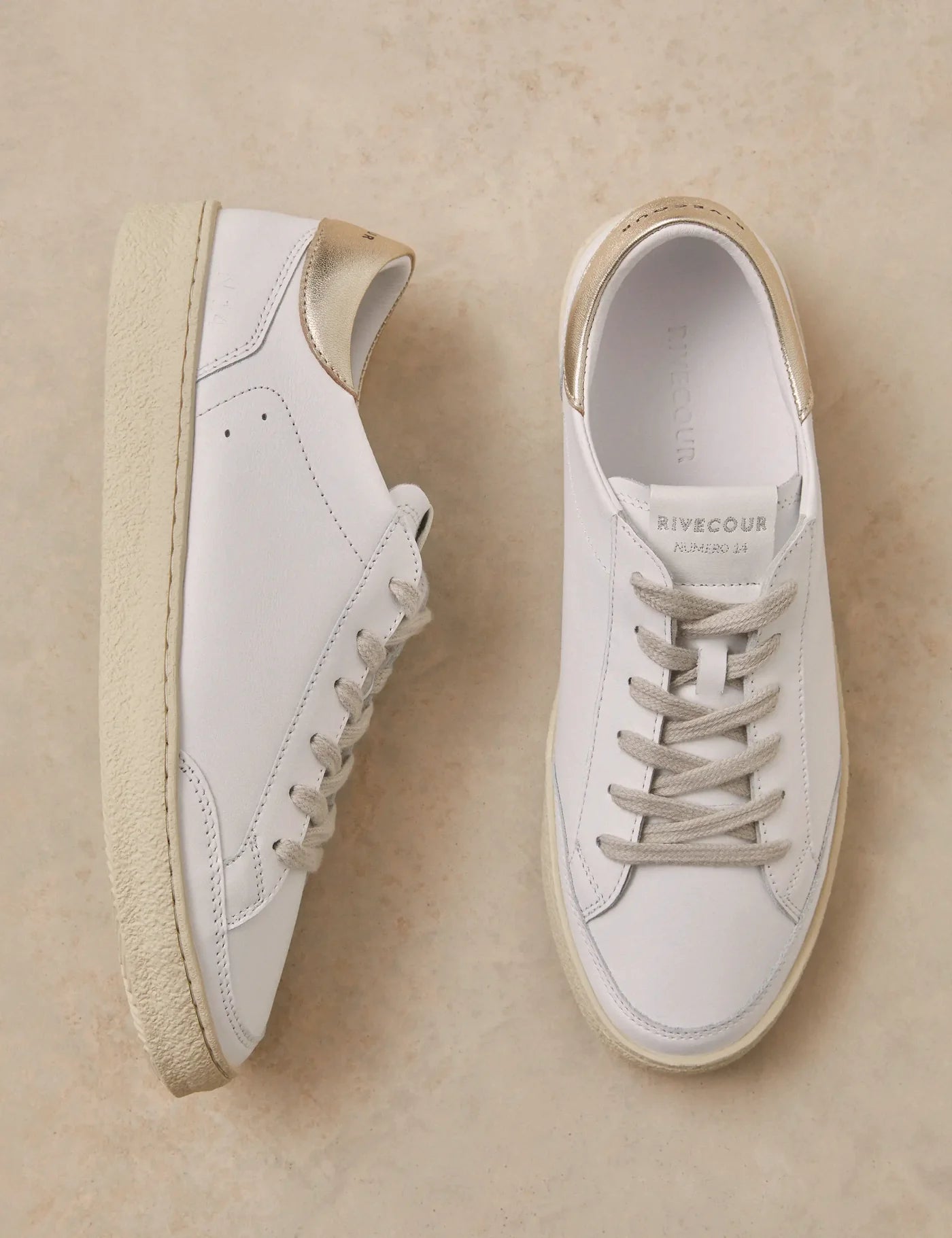 Baskets N°14 cuir blanc/dore