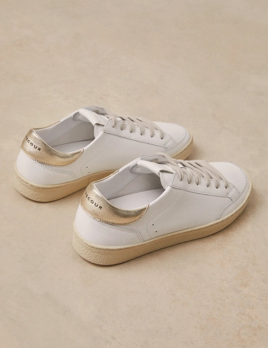 Baskets N°14 cuir blanc/dore